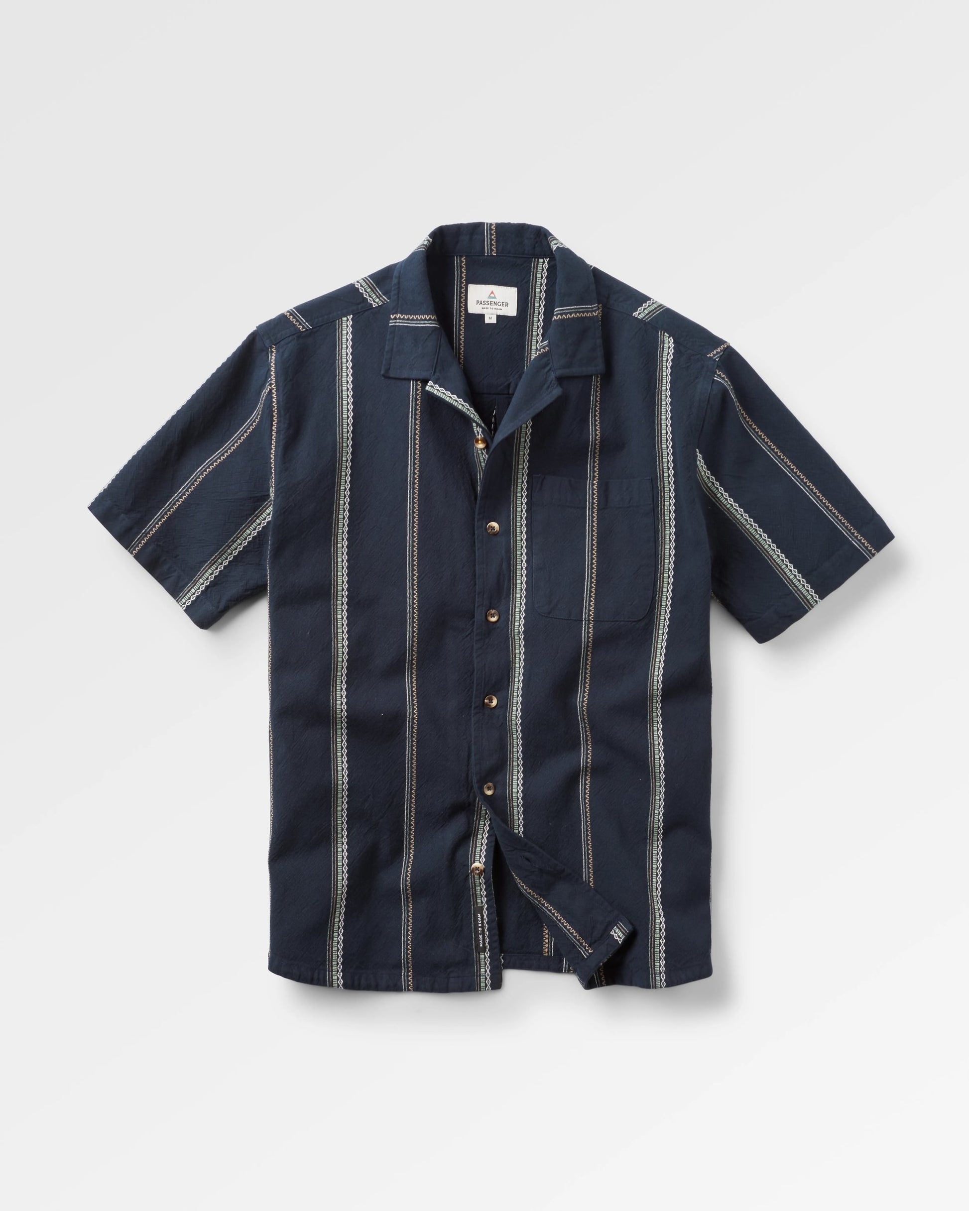 Cove Organic Cotton Jacquard Shirt - Deep Navy Jacquard Stripe