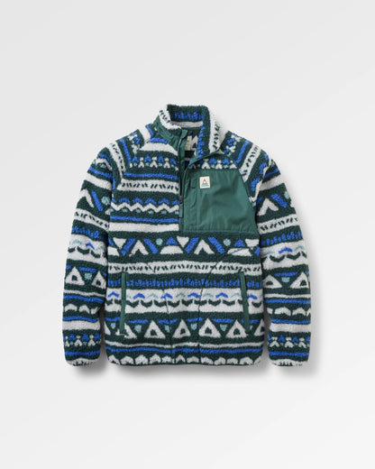 Offroad Recycled Sherpa 1/2 Zip Fleece - Geo Tracks Dark Fern/Birch - Flatlay