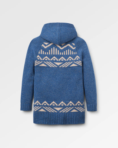 Snoozle Recycled Knitted Hooded Cardigan - Rich Navy - Flatlay