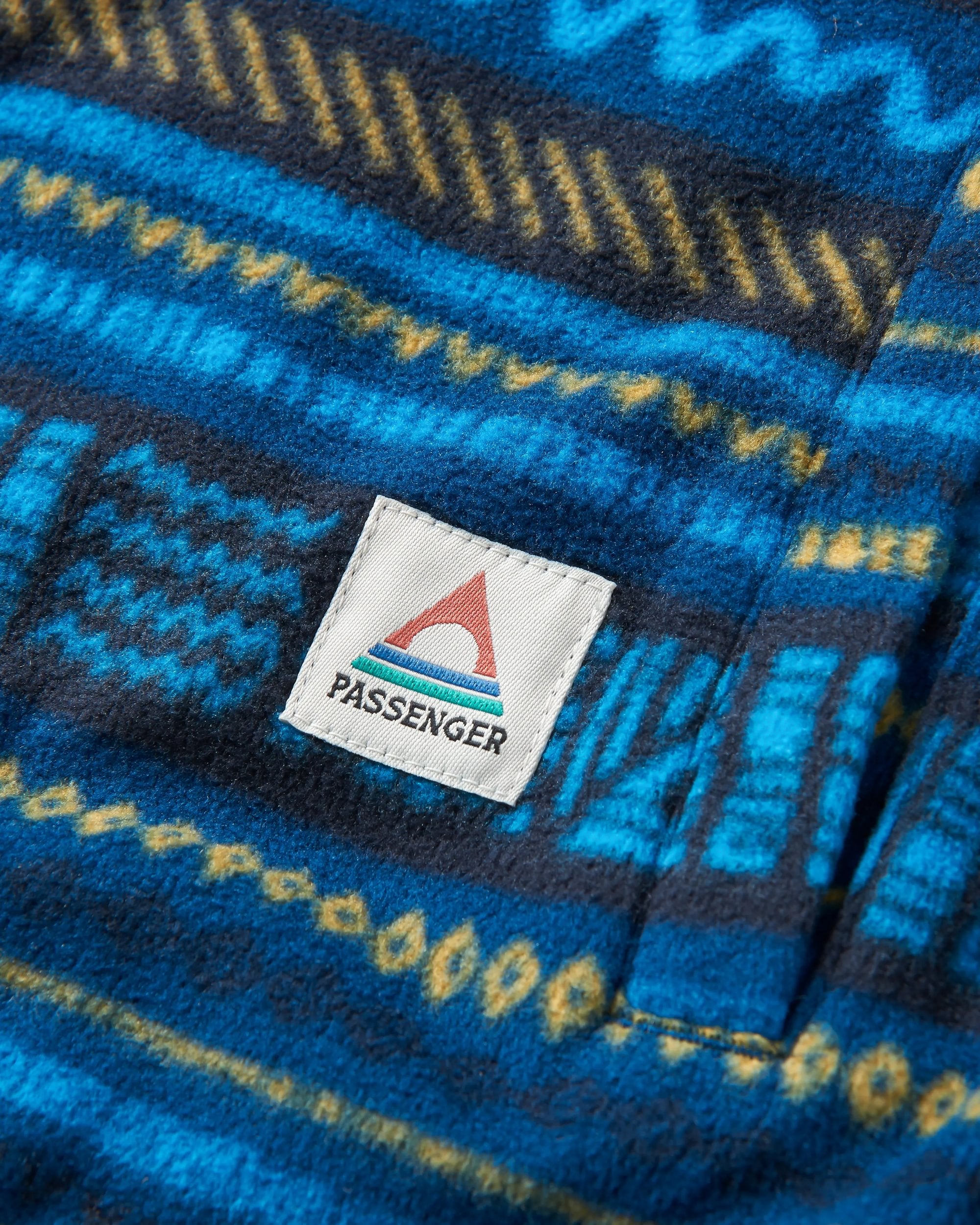Maple Polar Recycled Fleece Shirt - Patchwork Stripe Tidal Blue - Flatlay