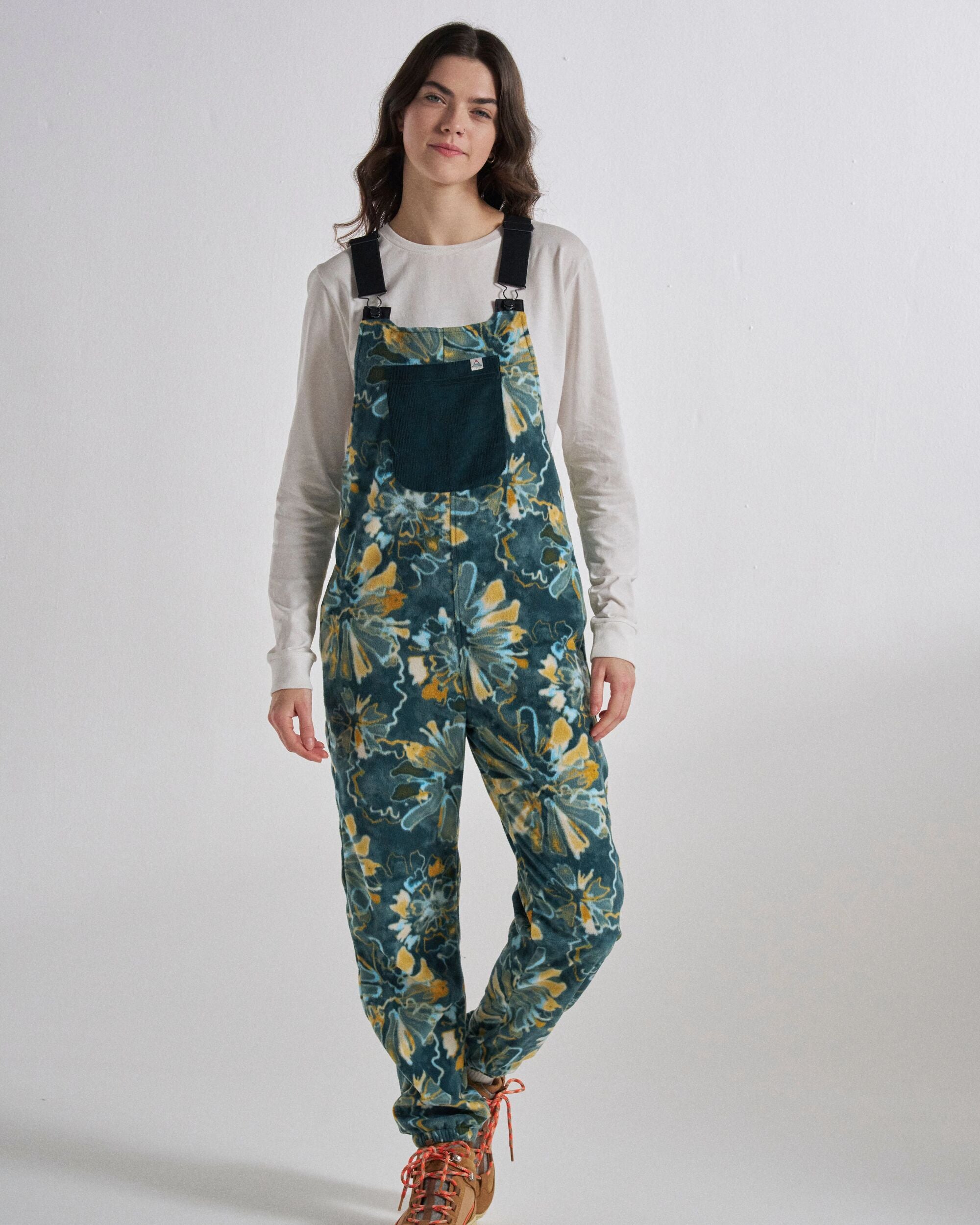 Ace Recycled Polar Fleece Dungarees - Frost Dark Fern - Studio Model