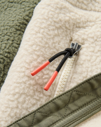 North Coast Full Zip Recycled Sherpa Fleece - Dusty Olive/Oatmeal - Flatlay