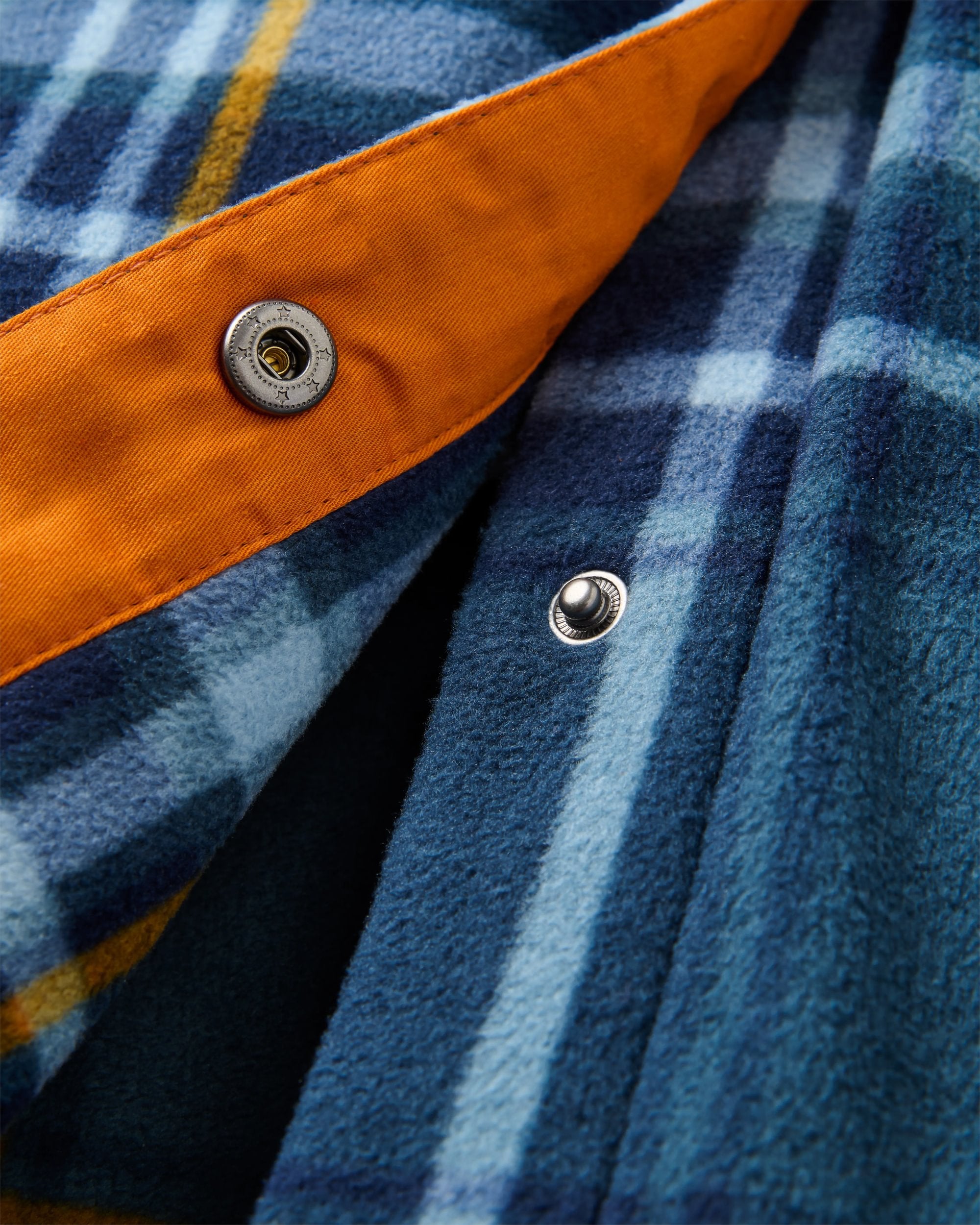 East Recycled Polar Fleece Shirt - Rich Navy/Faded Denim Check - Flatlay