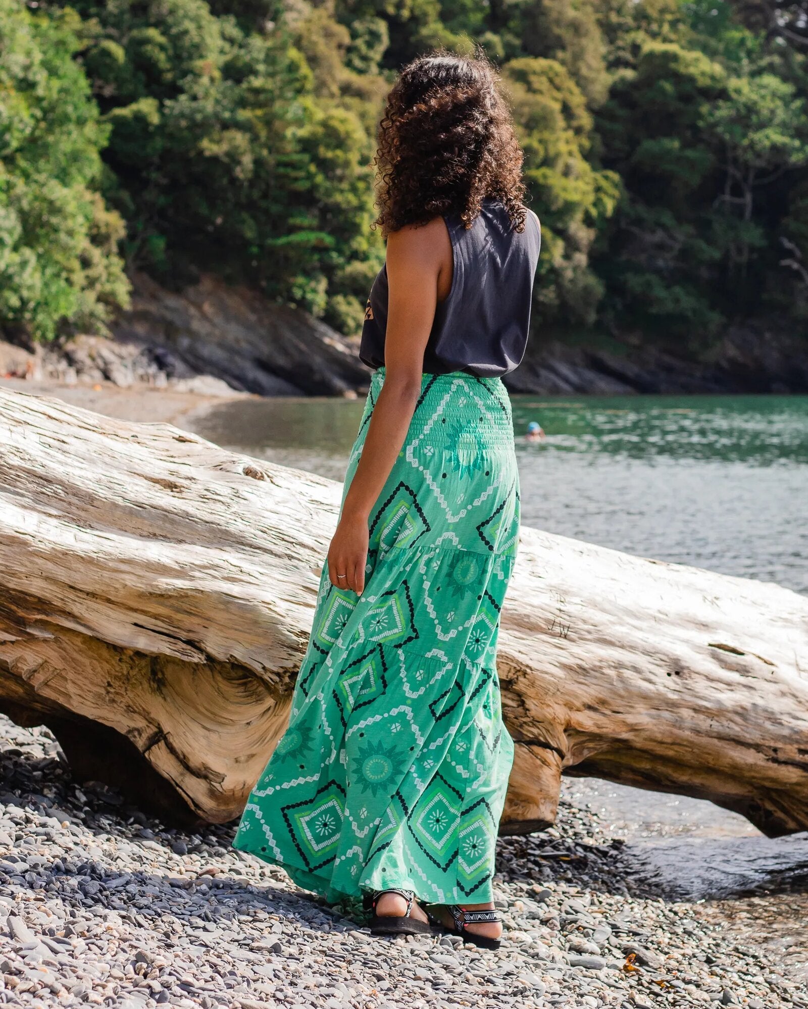 Fareway Recycled Cotton Maxi Skirt - Sunburst Green Spruce - Lifestyle