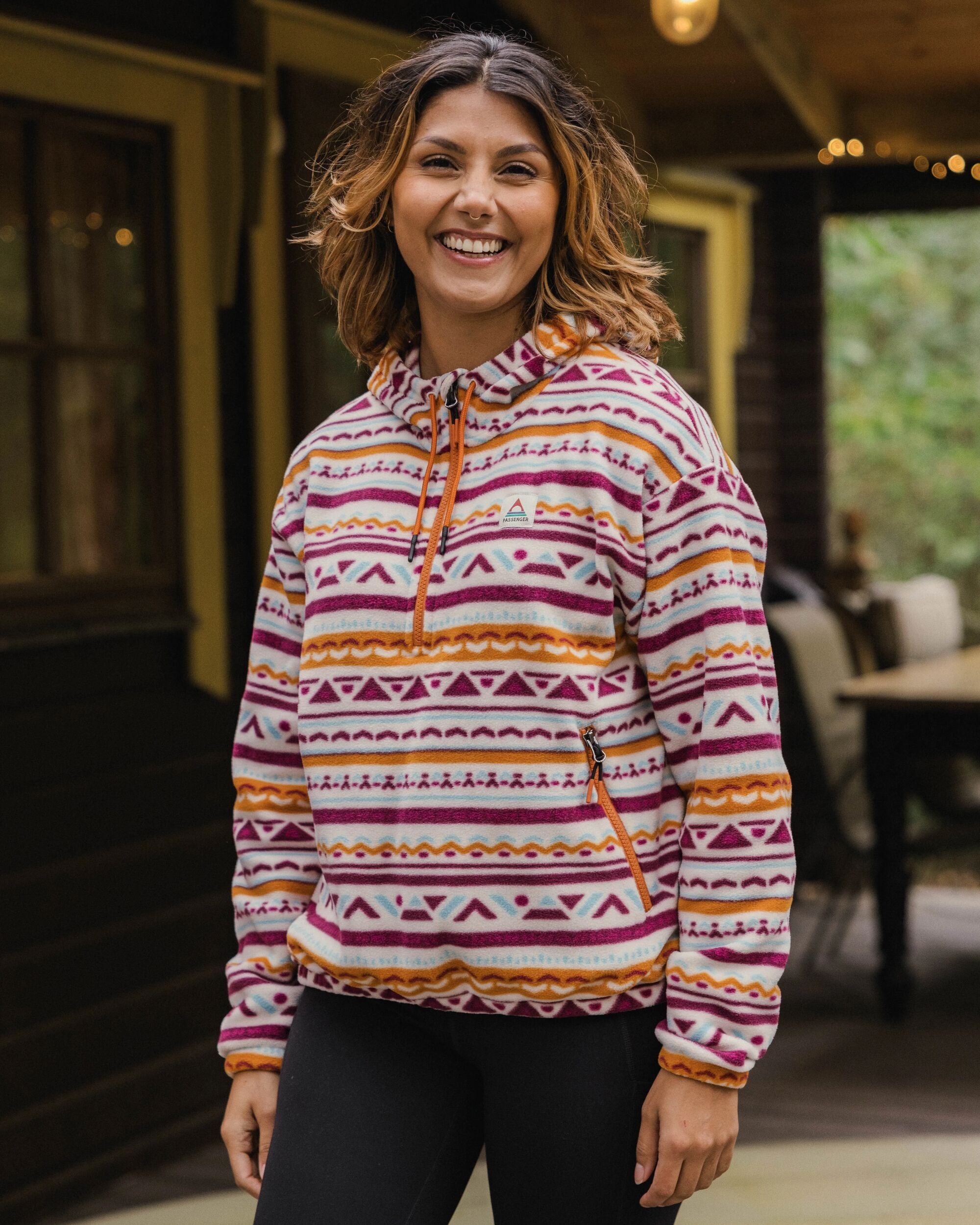 Ayla Micro Polartec® Hooded Fleece - Geo Tracks Birch - Lifestyle