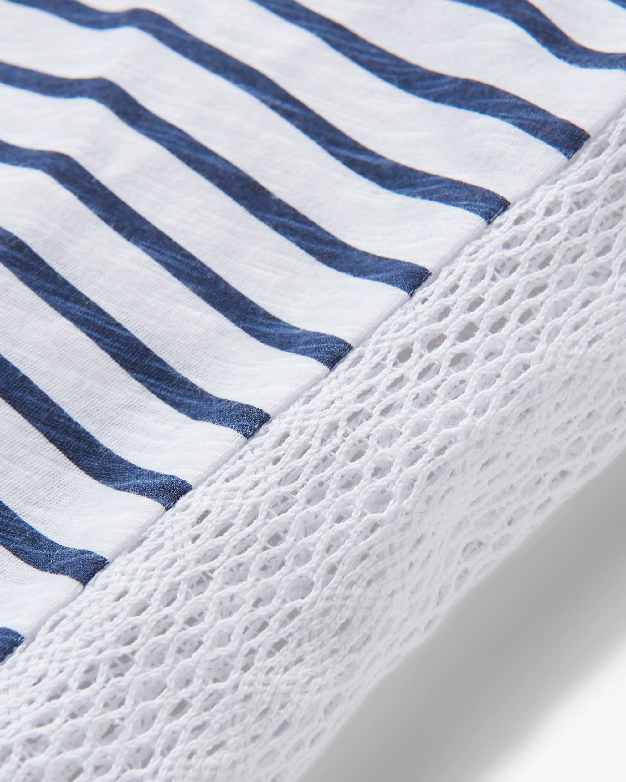 Magnolia Recycled Cotton Crochet Trim T-Shirt - Navy Stripe - Flatlay