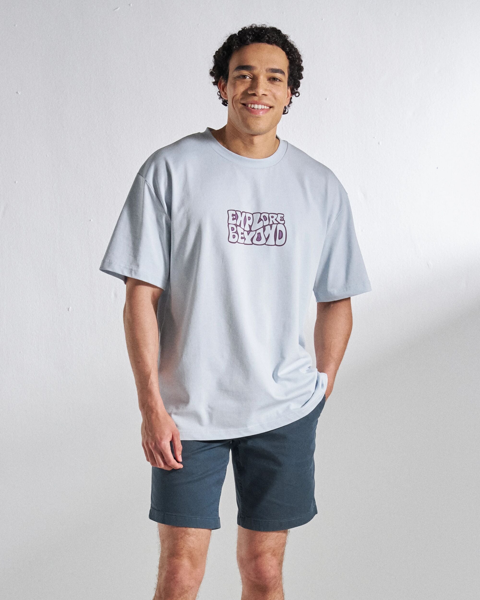 Beyond Relaxed Fit T-Shirt - Grey Blue - Studio Model