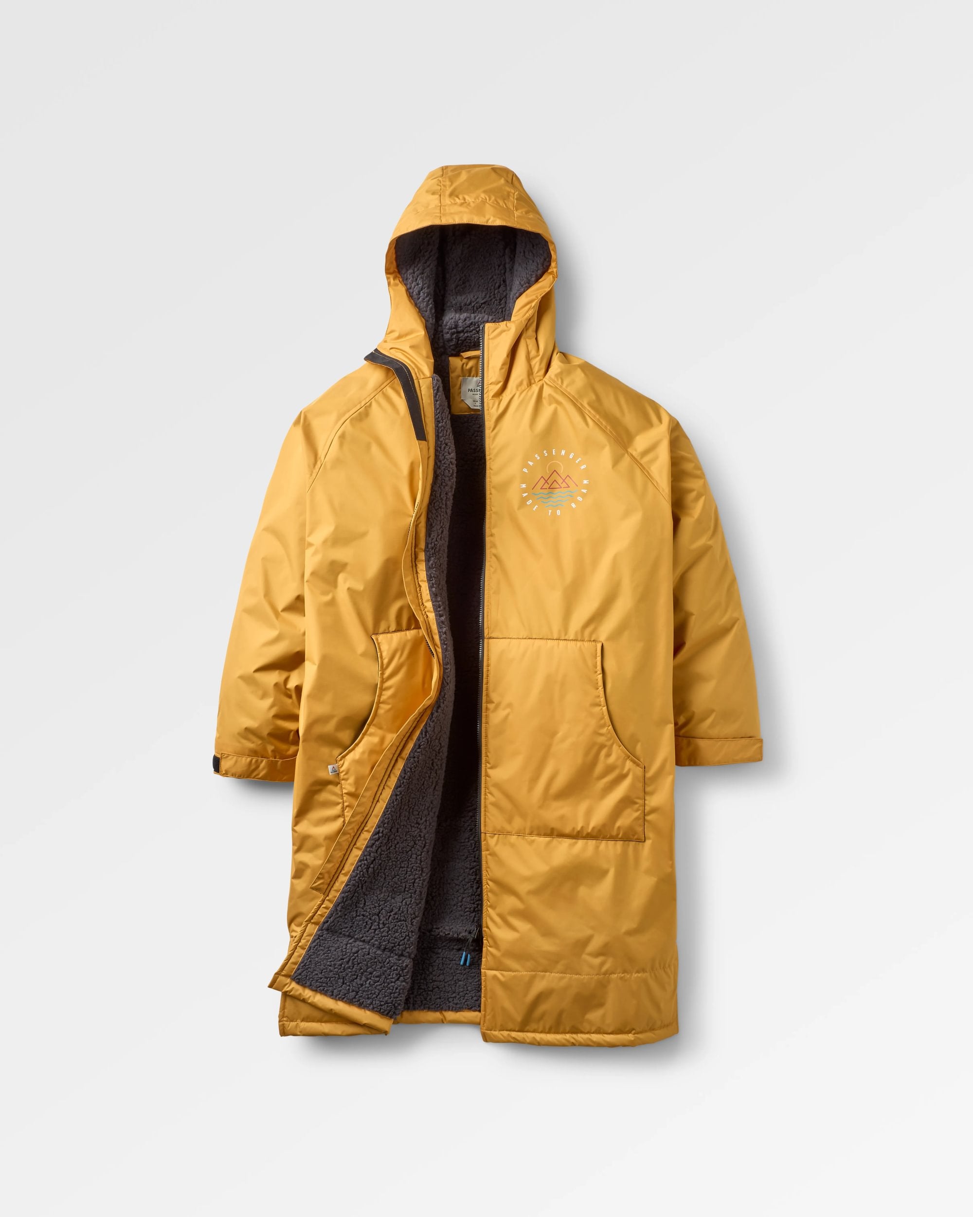 Escapism Recycled Sherpa Lined Changing Robe - Spruce Yellow - Flatlay