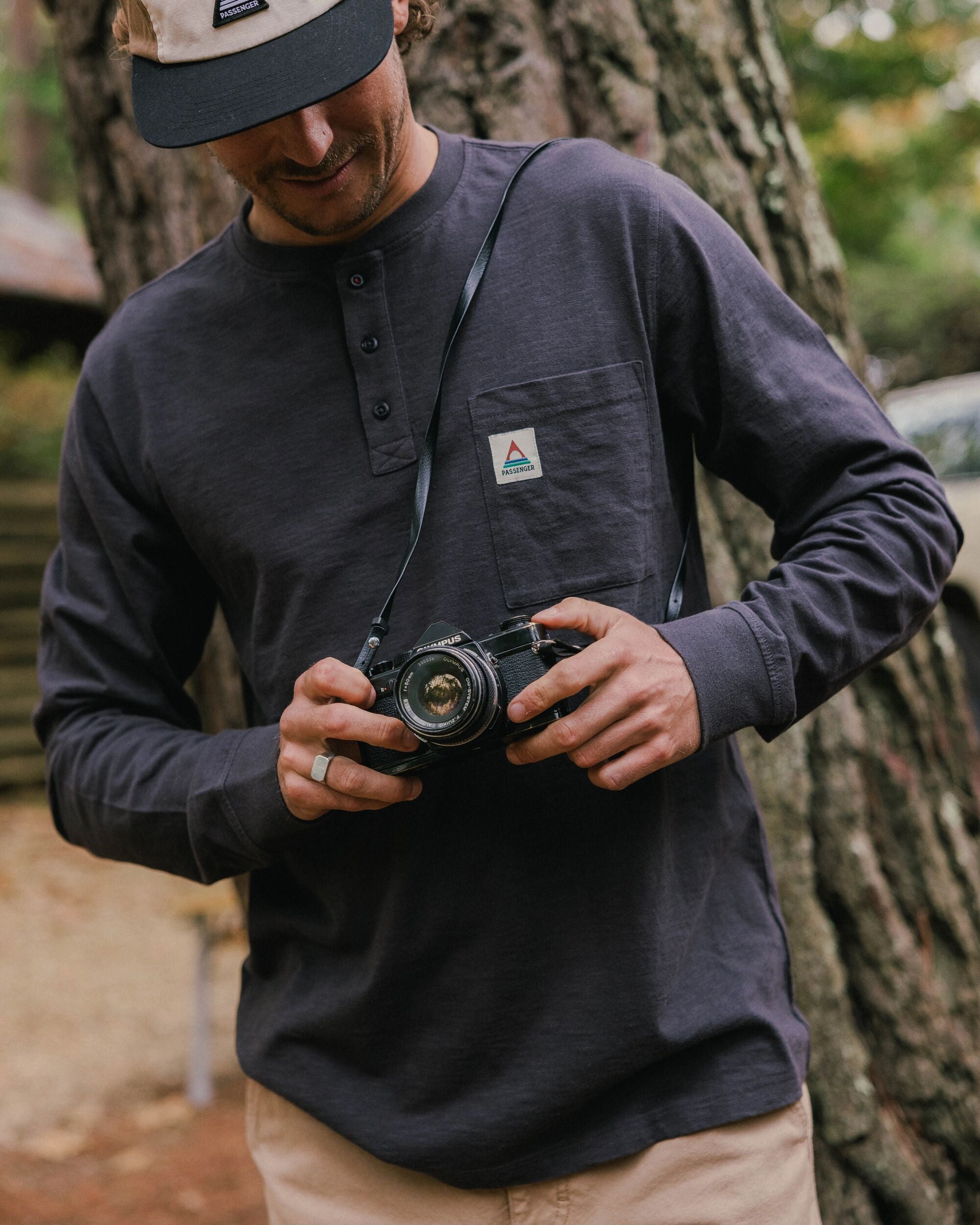 Headland LS Slub Henley - Faded Black - Lifestyle