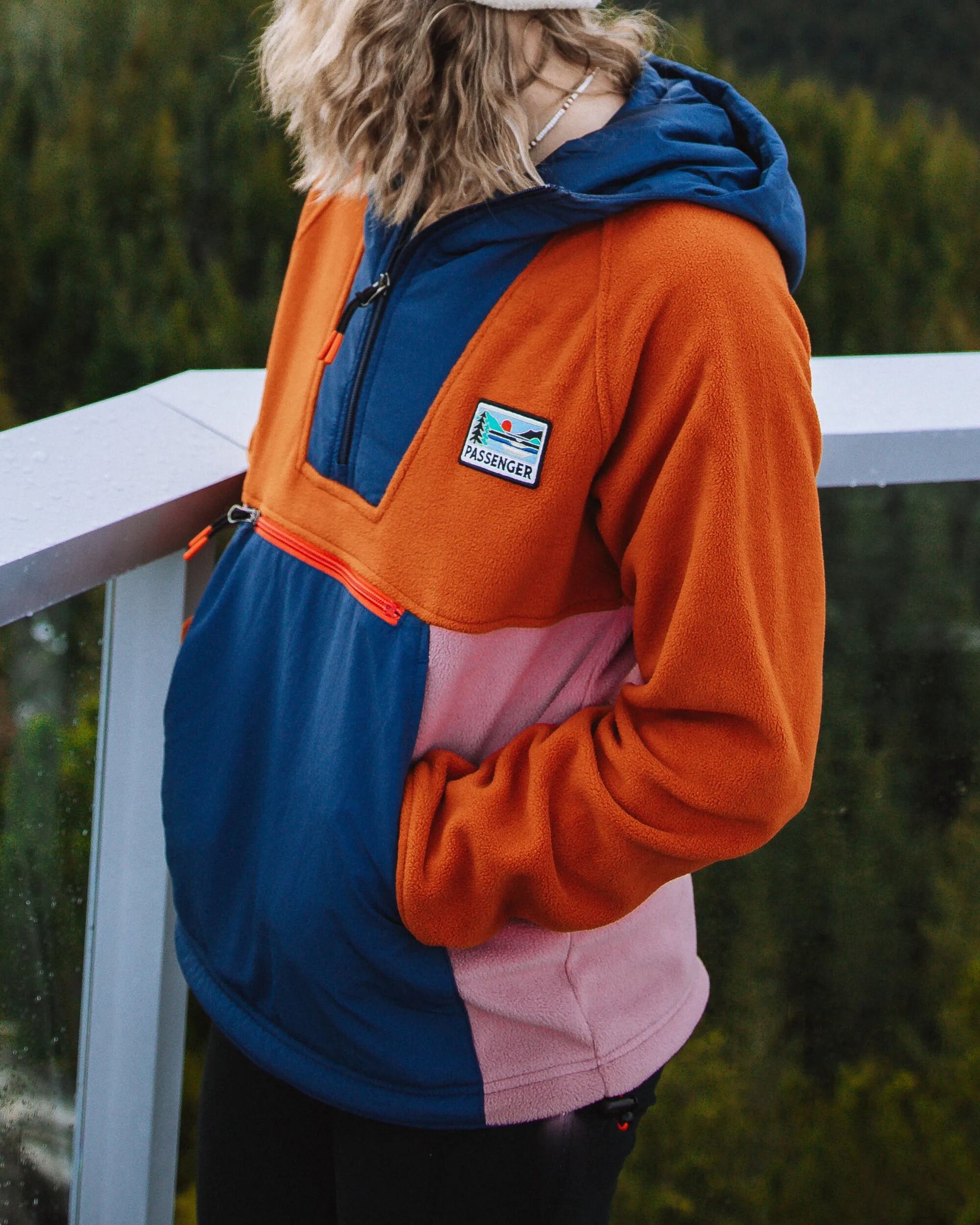 Alexander Recycled Hooded Polar Fleece  - Dark Denim/Sunset Orange - Lifestyle