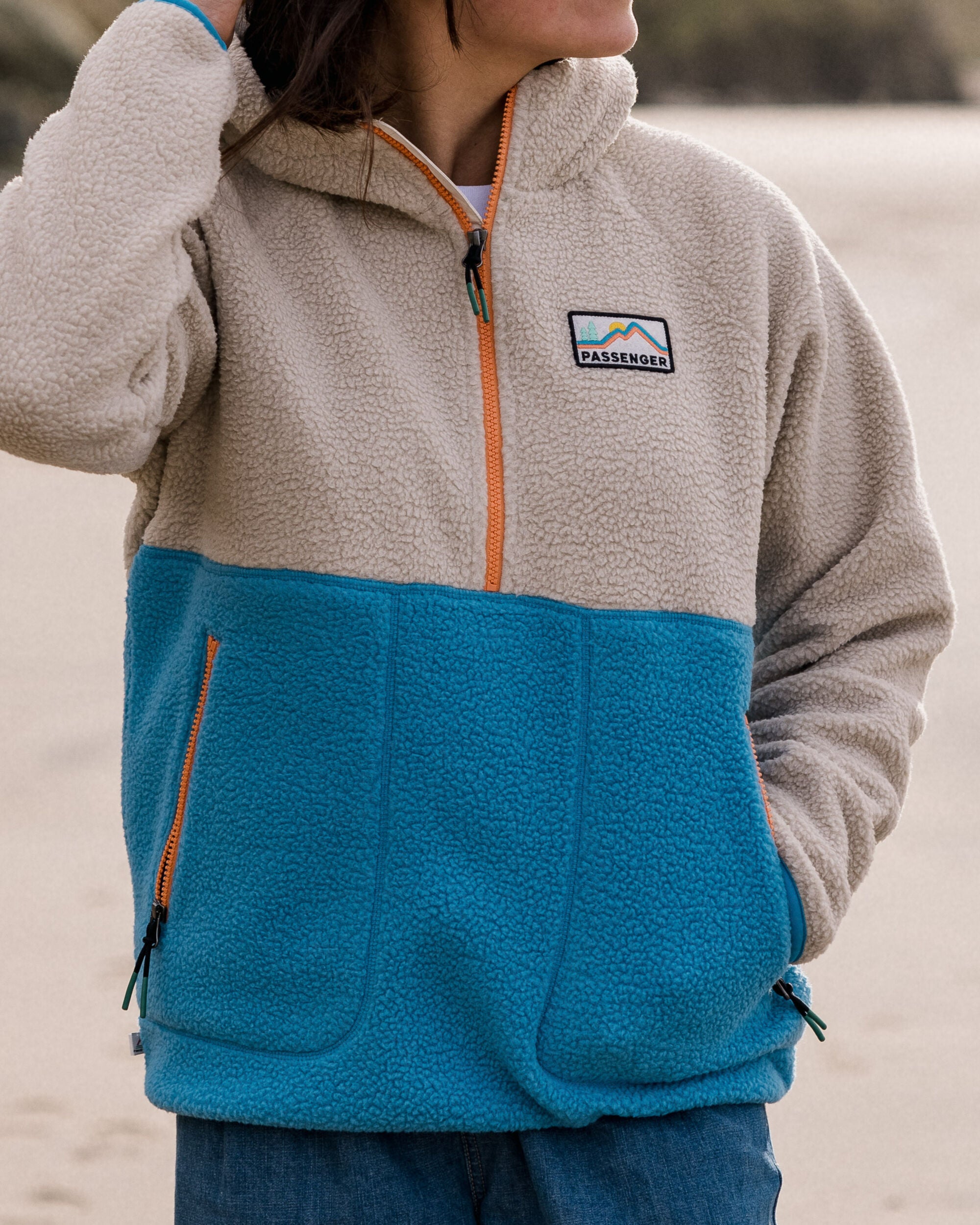 Maine 1/2 Zip Recycled Sherpa Fleece - Atlantic Blue - Lifestyle