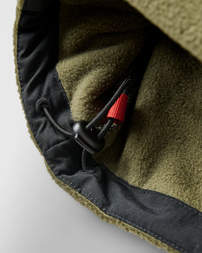 Woodland Hooded 1/2 Zip Recycled Polartec® Fleece - Black/Khaki - Flatlay