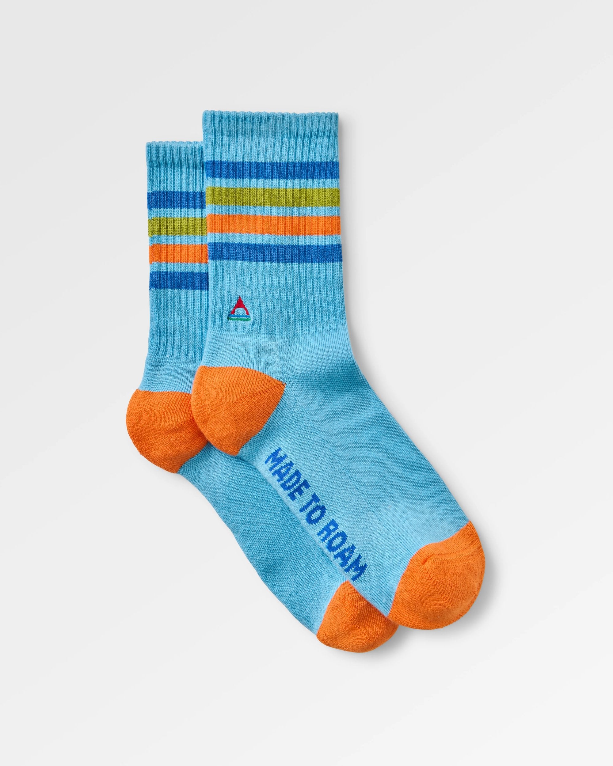 Organic Midweight Crew Socks - Retro Blue - Flatlay