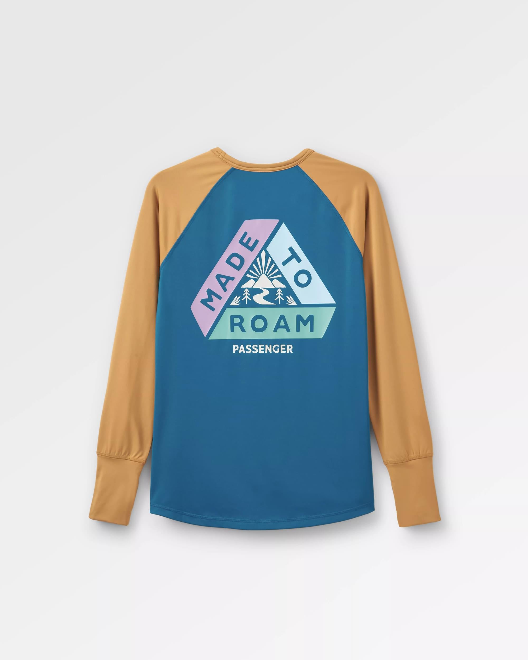 River Recycled Active LS T-Shirt - Dusty Ochre/ Corsair Blue - Flatlay