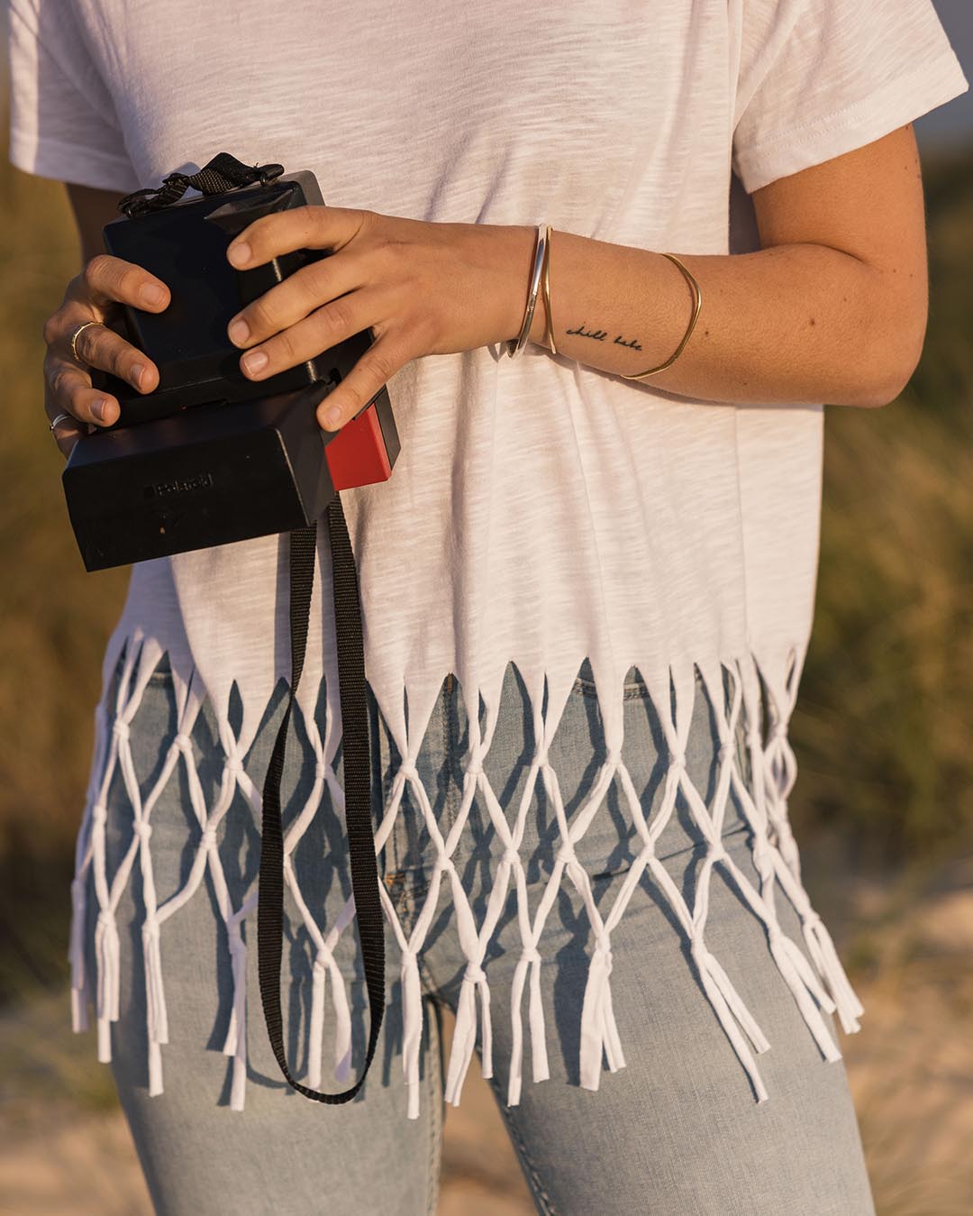 Henna Recycled Cotton Tassel T-Shirt - White