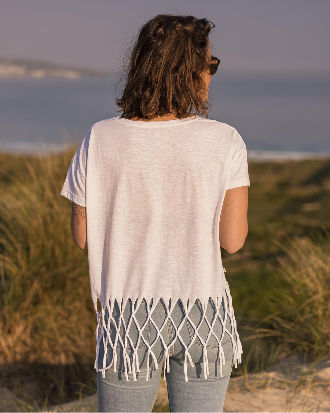 Henna Recycled Cotton Tassel T-Shirt - White