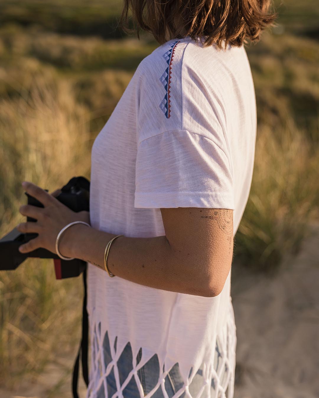 Henna Recycled Cotton Tassel T-Shirt - White