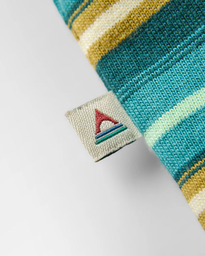 Retro Recycled Cotton Relaxed Fit T-Shirt - Ocean Teal Multi Stripe - Flatlay