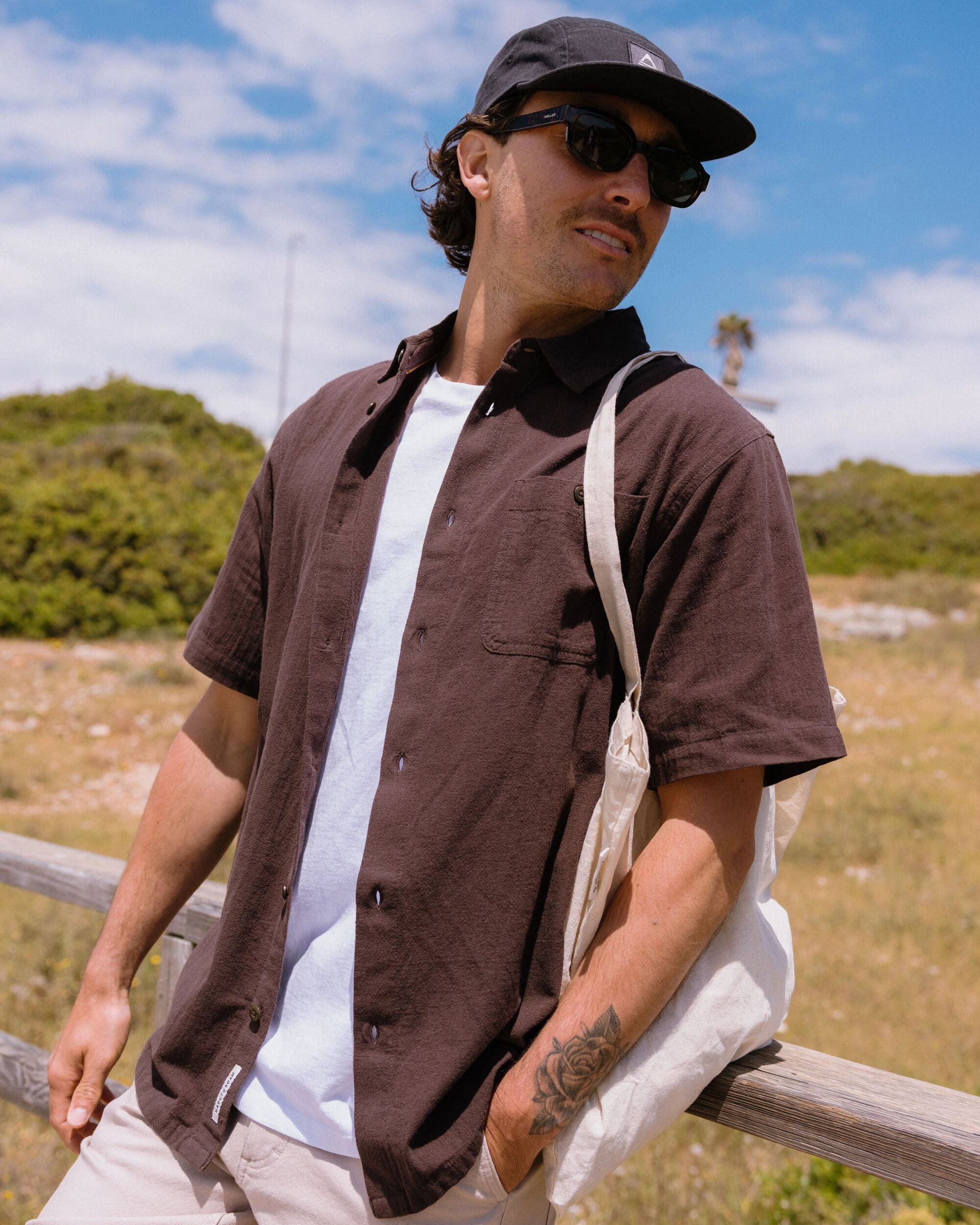 Chill Textured Short Sleeve Shirt - Espresso - Lifestyle