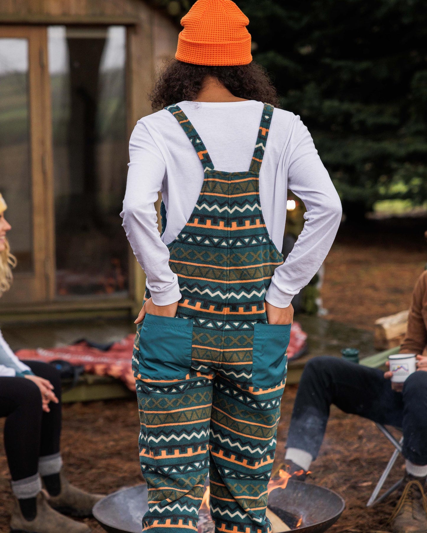 Ace Recycled Polar Fleece Dungarees - Retro Geo Mediterranean