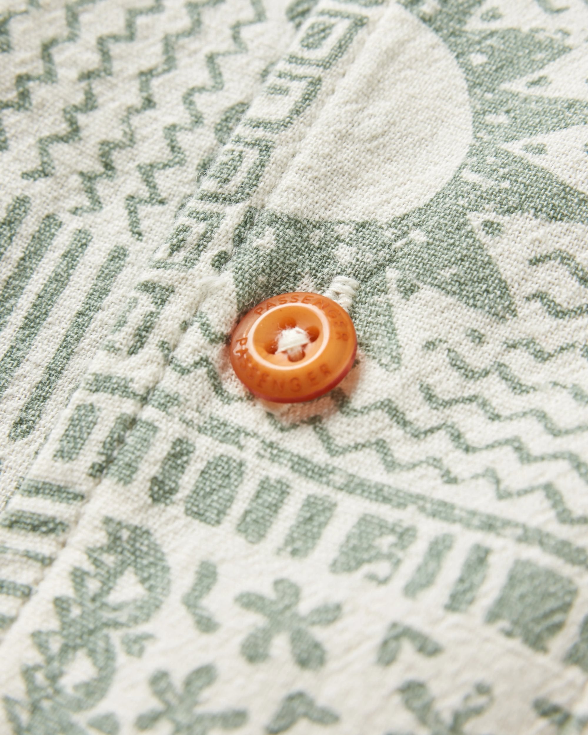 Cove Organic Cotton Short Sleeve Shirt - Vintage Patchwork Pistachio - Flatlay