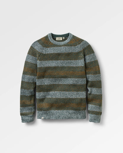 Fog Recycled Knitted Jumper - Faded Denim Multi Stripe - Flatlay