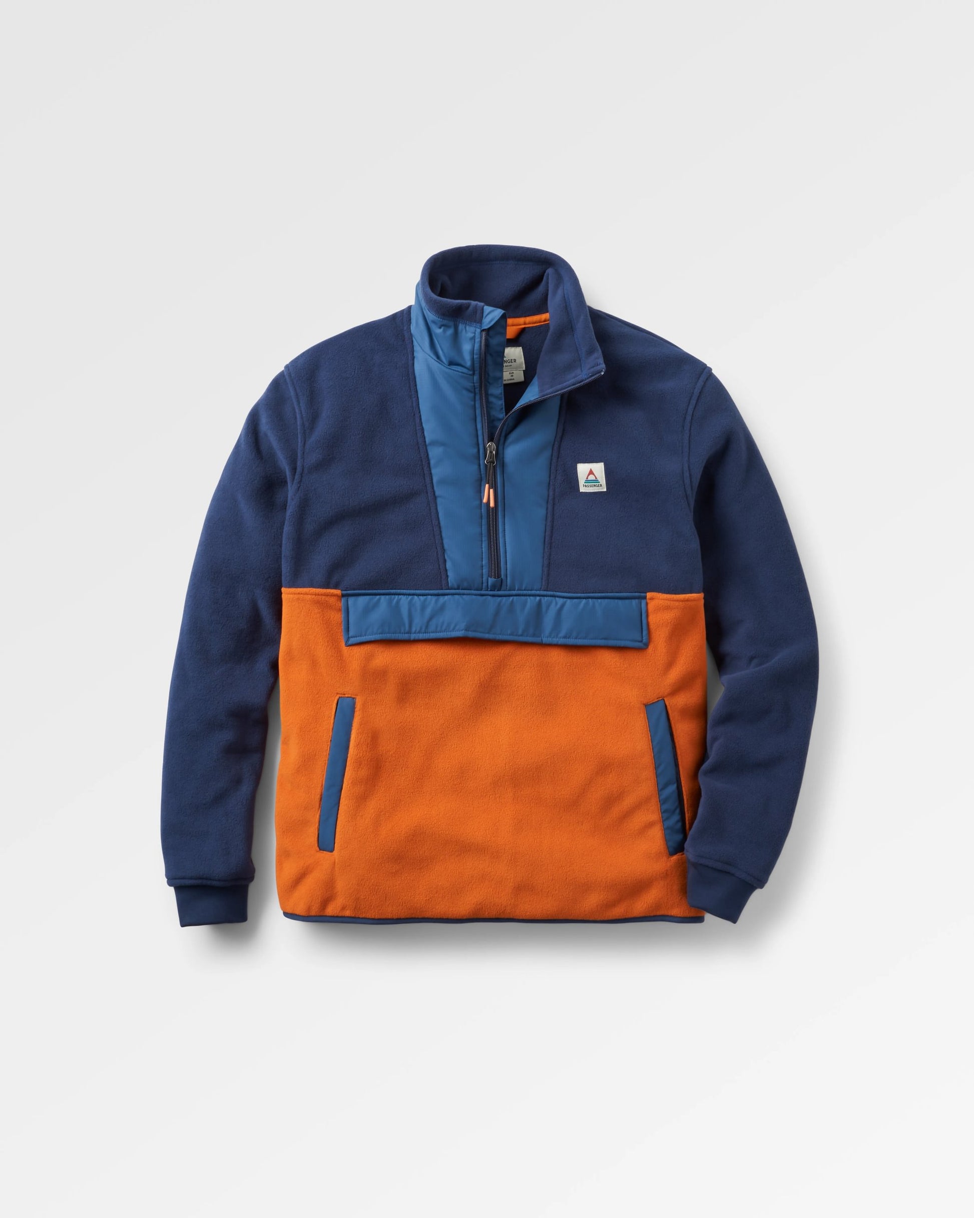 Woodland Hoodless Recycled Polar Fleece - Rich Navy/Sunset Orange