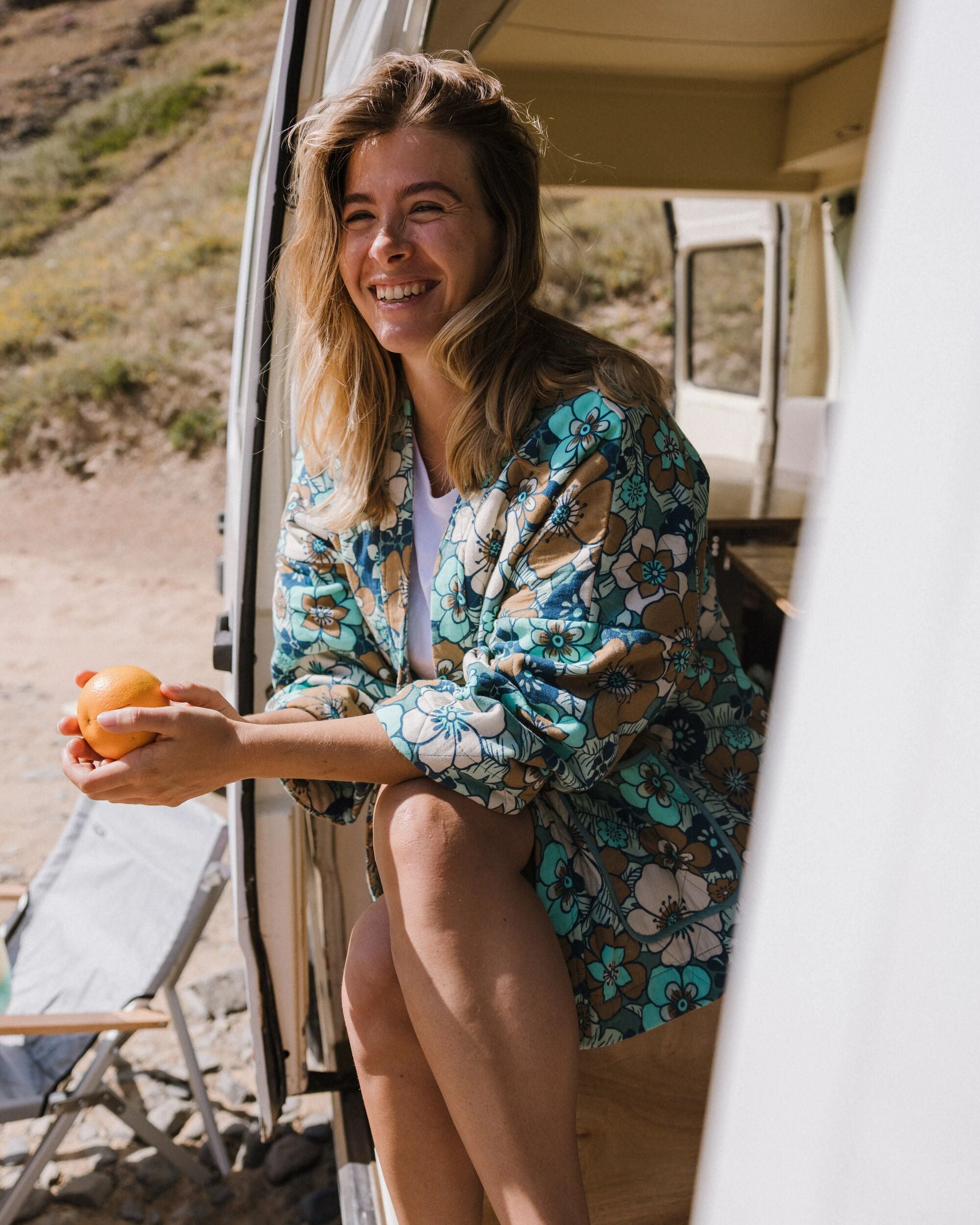 Mira Organic Cotton Quilted Overshirt - Vintage Floral Aqua - Lifestyle