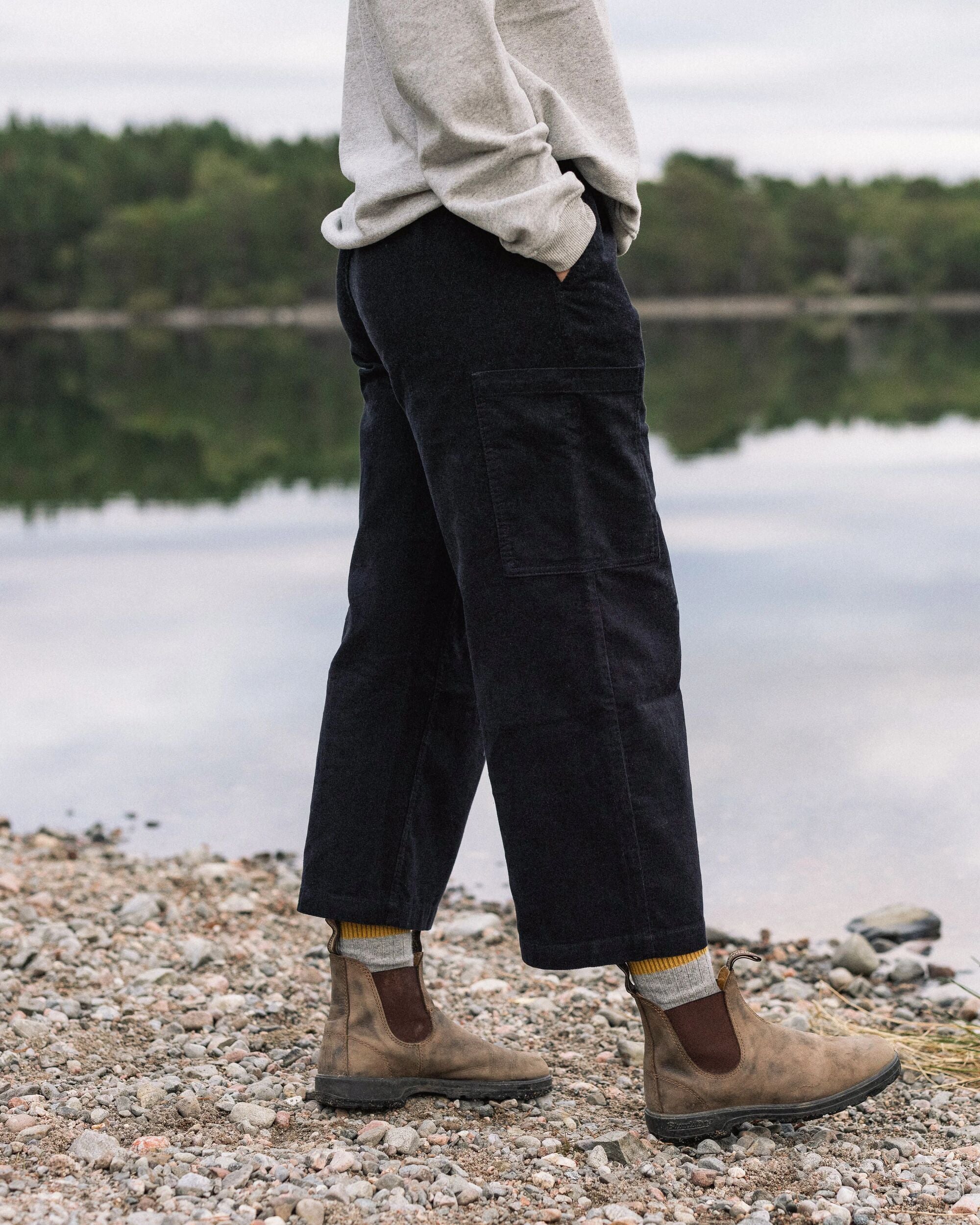 Someday Organic Cotton Corduroy Cropped Trouser - Black - Lifestyle