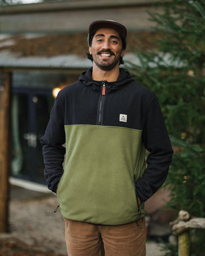 Set Off Recycled Polar Hooded Fleece - Black/Khaki