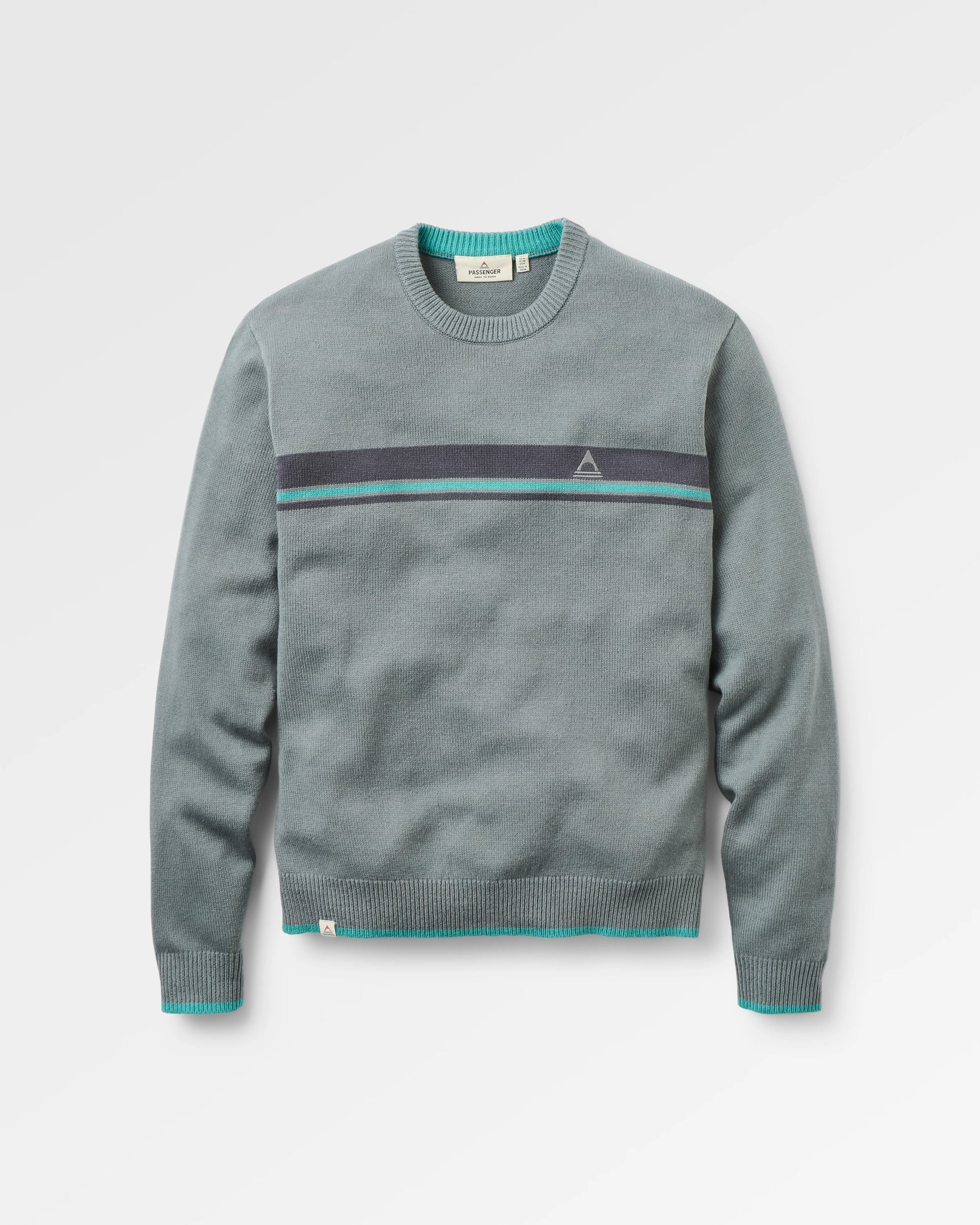 Meander Logo Stripe Knitted Jumper - Storm Grey - Flatlay