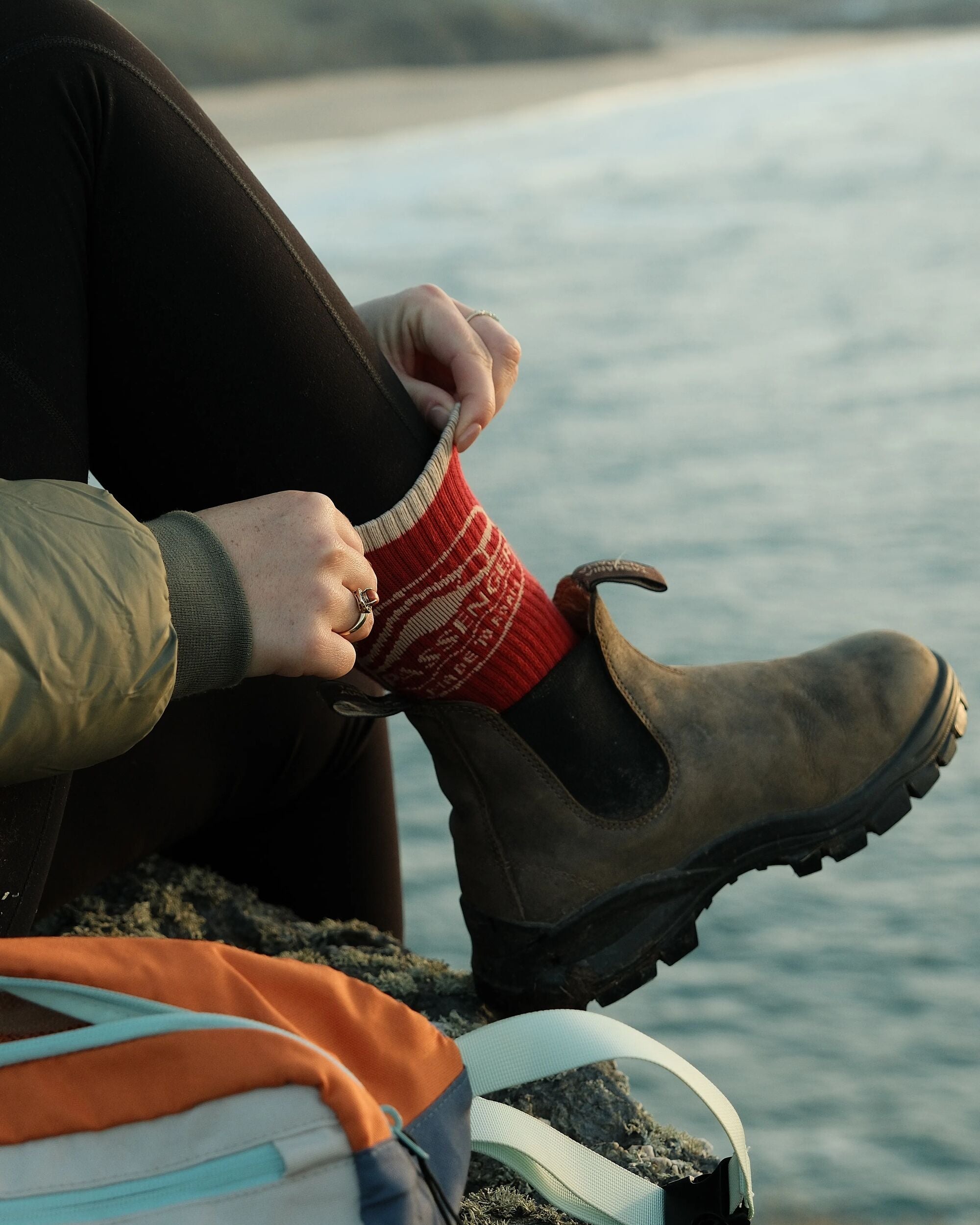 Rambler Organic Mid-weight Crew Socks - Red Ochre - Lifestyle