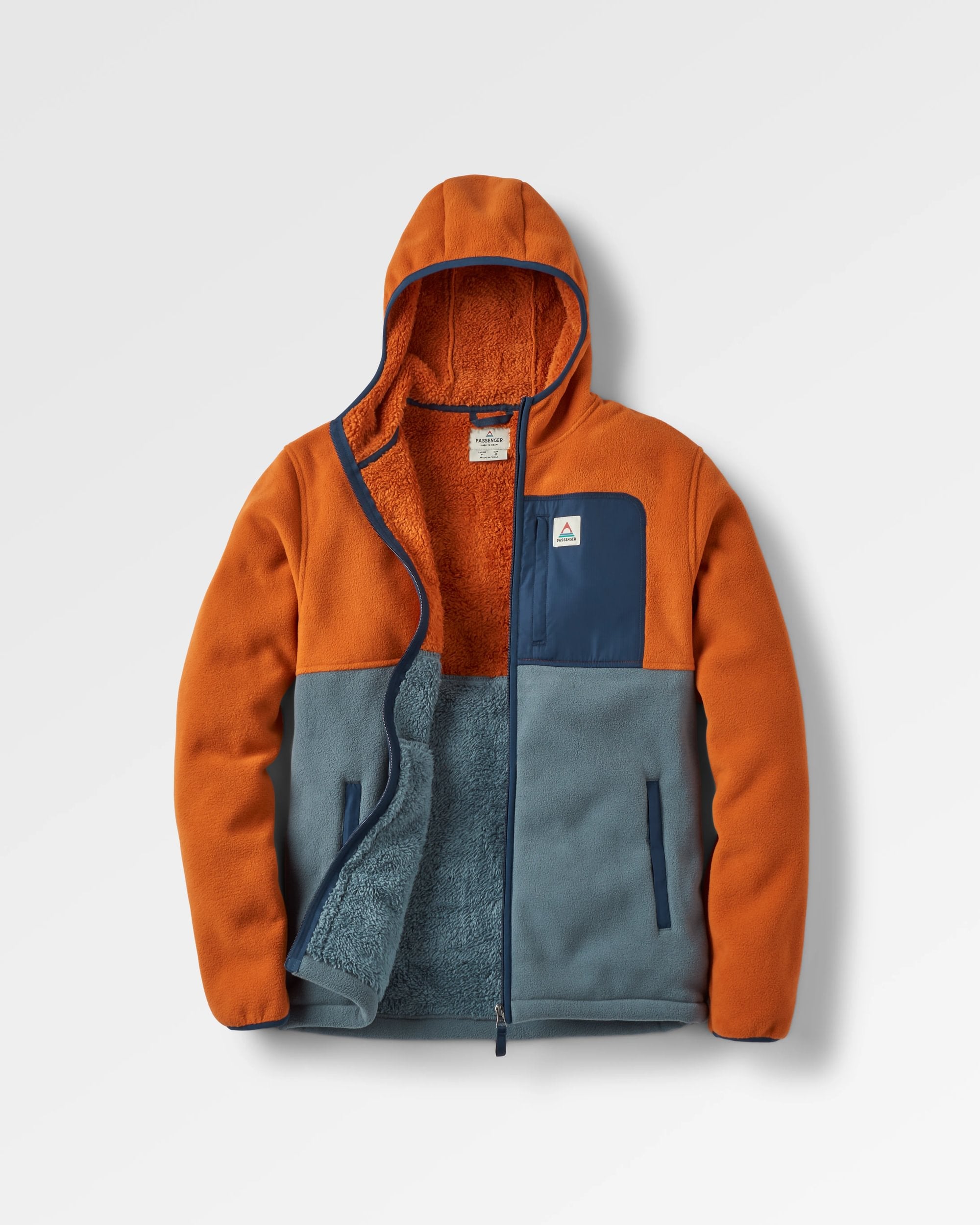 Loch Hooded Recycled Polar Fleece - Sunset Orange/Storm Grey - Flatlay