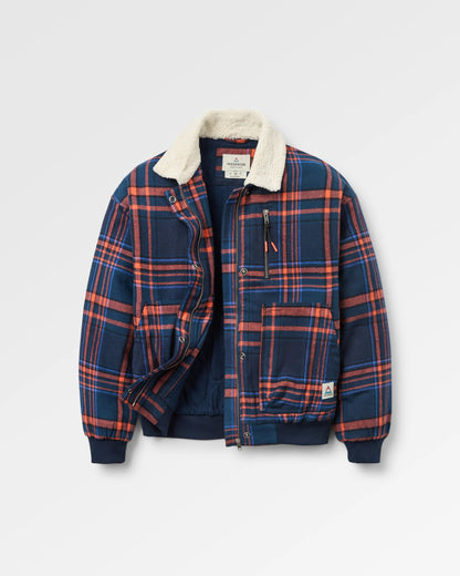 On The Go Insulated Bomber Jacket - Rich Navy/Ember Orange Check  - Flatlay