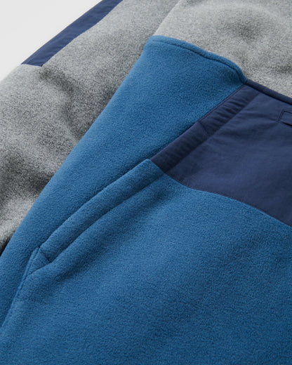 Woodland Hooded 1/2 Zip Recycled Polartec® Fleece - Grey Marl/Dark Denim - Flatlay