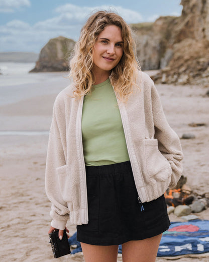 Lucia Recycled Sherpa Fleece - Vintage White - Lifestyle