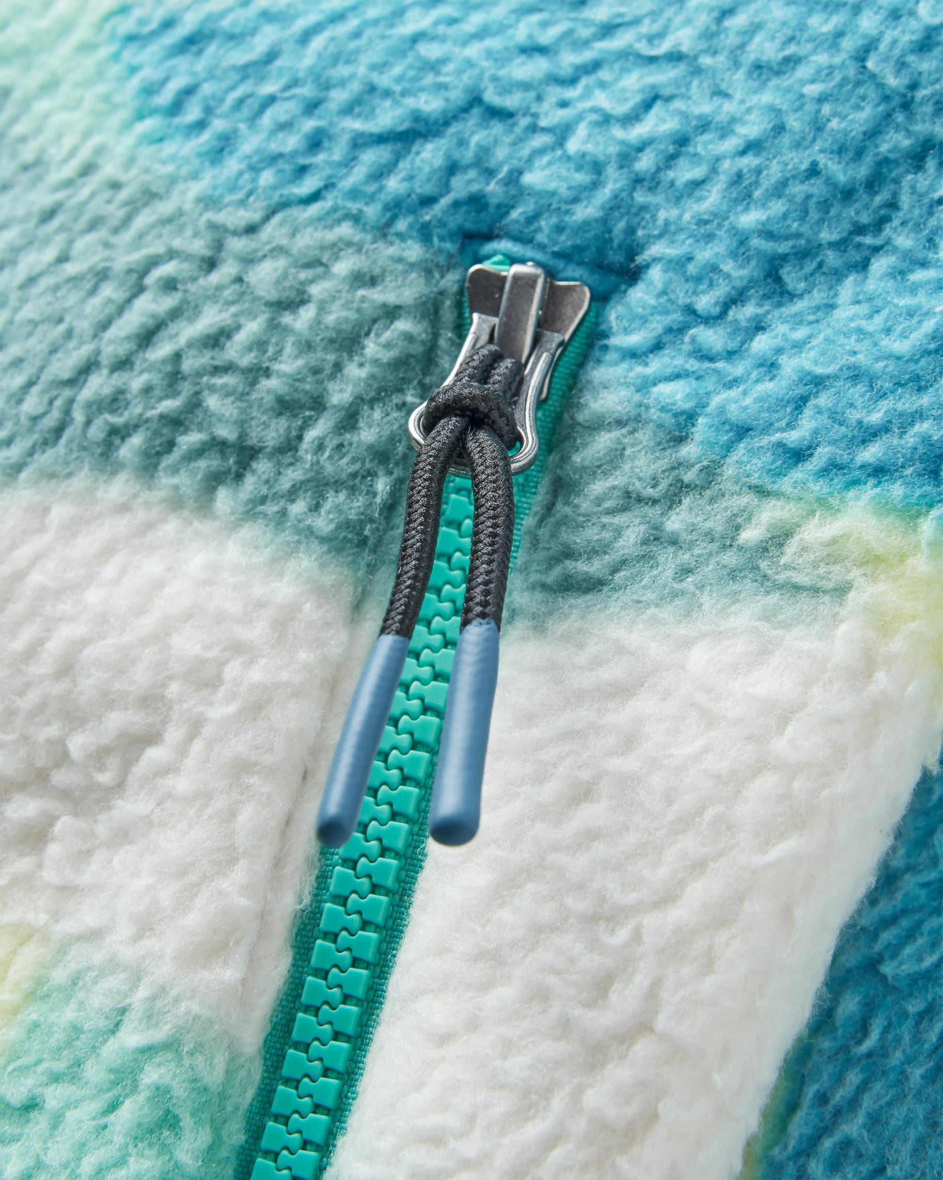 Fairbanks Full Zip Recycled Sherpa Fleece - Vista Patchwork Aqua - Flatlay