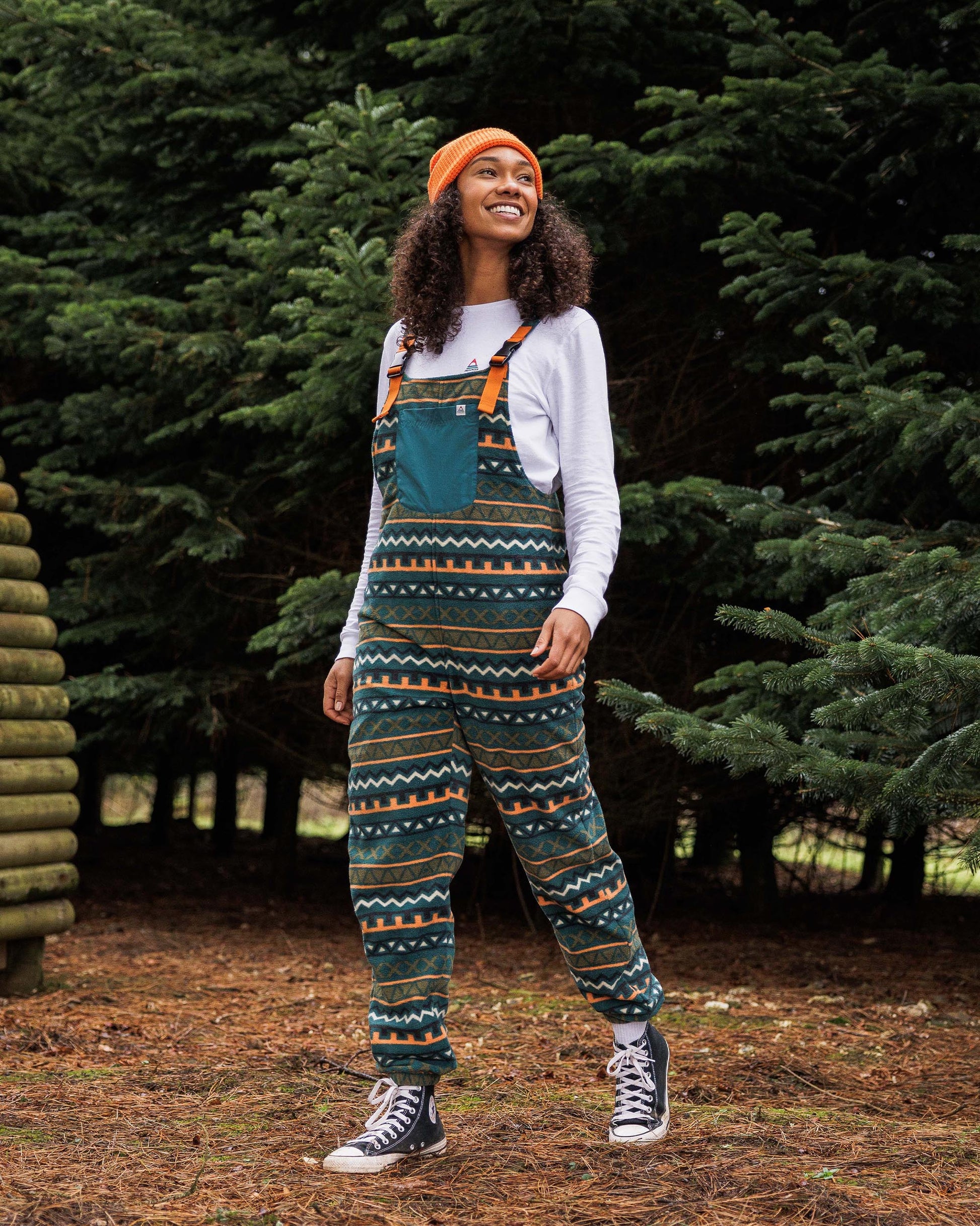 Ace Recycled Polar Fleece Dungarees - Retro Geo Mediterranean