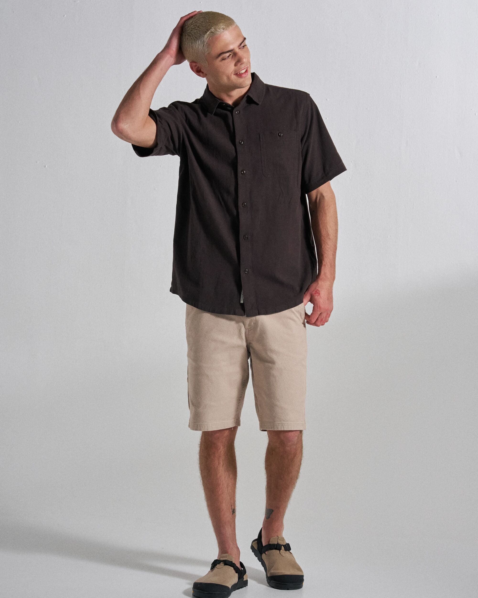Chill Textured Short Sleeve Shirt - Espresso - Studio Model