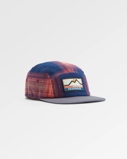 Fixie Recycled Flannel 5 Panel Cap - Rich Navy/ Red Ochre Check