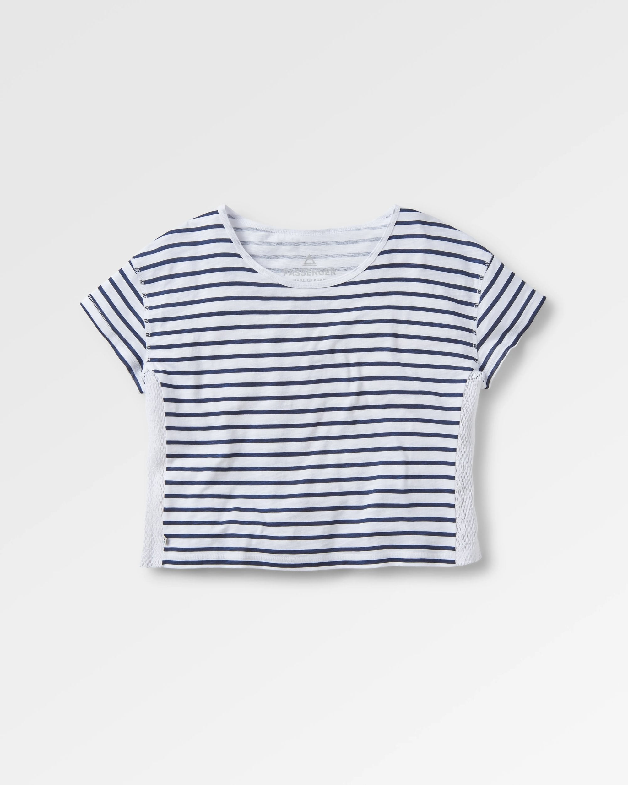 Magnolia Recycled Cotton Crochet Trim T-Shirt - Navy Stripe - Flatlay