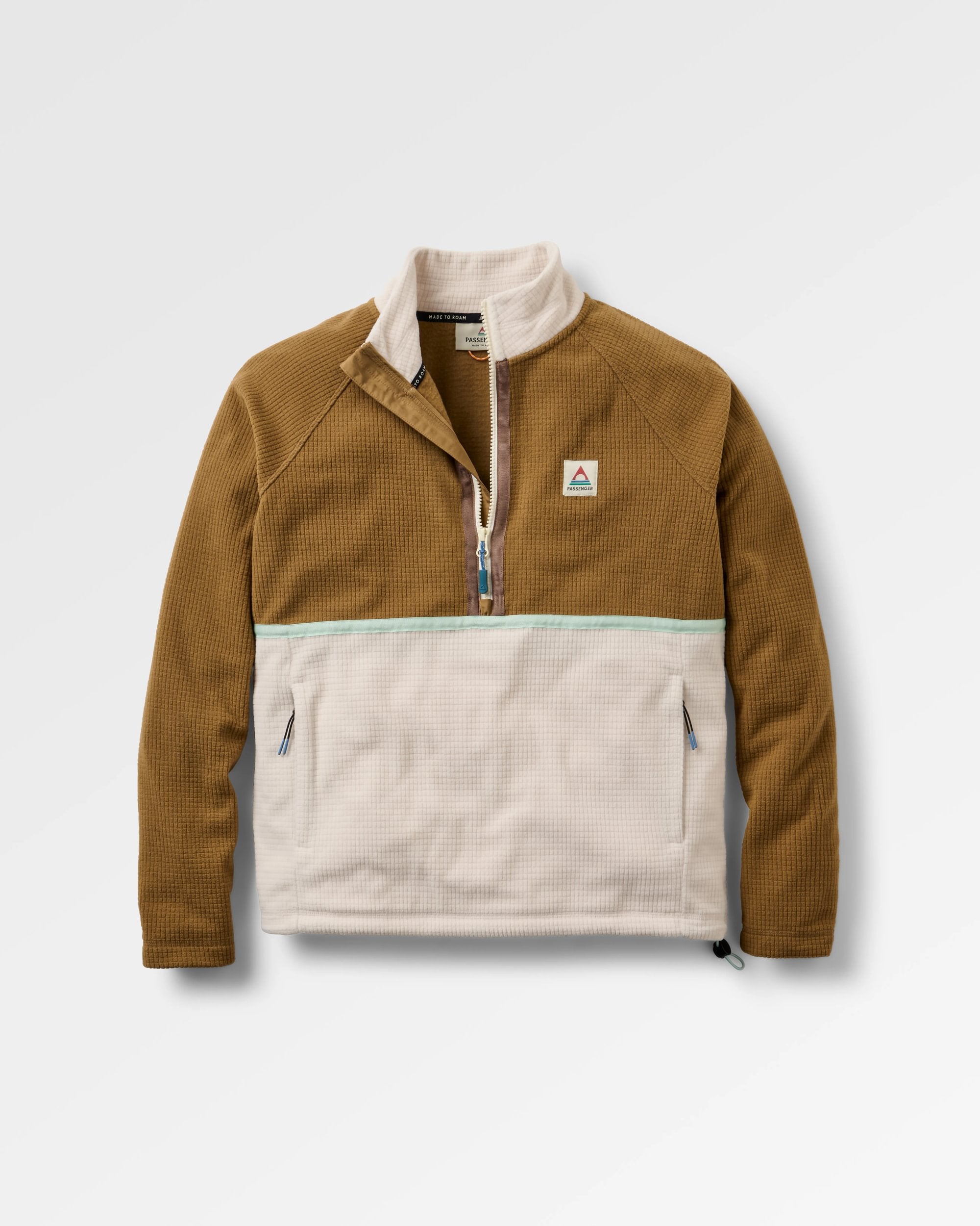 Off Trail Recycled Grid Polar Fleece - Caramel/Birch - Flatlay