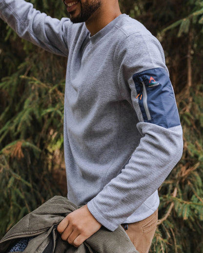 Forestscape Recycled Grid Fleece Crew - Grey Marl - Lifestyle
