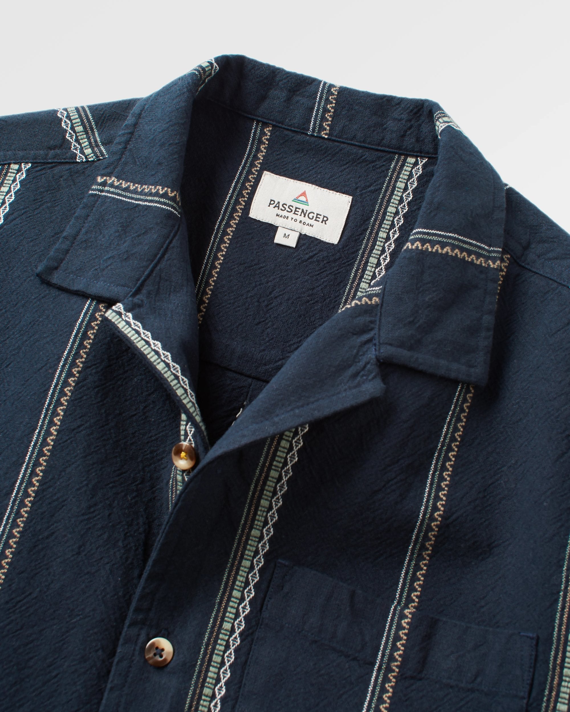 Cove Organic Cotton Short Sleeve Shirt - Deep Navy Jacquard Stripe - Flatlay