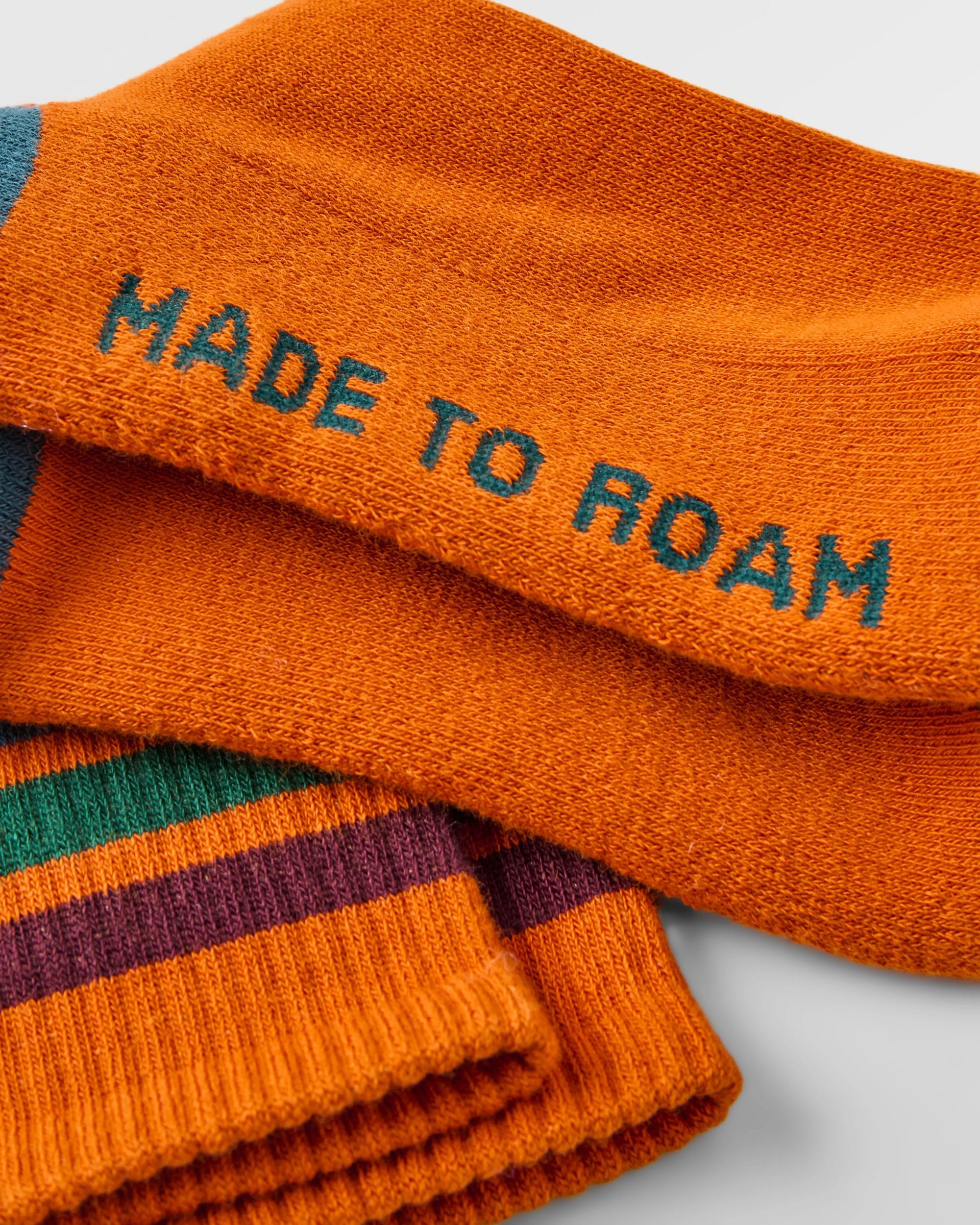 Organic Midweight Crew Socks - Retro Orange - Flatlay
