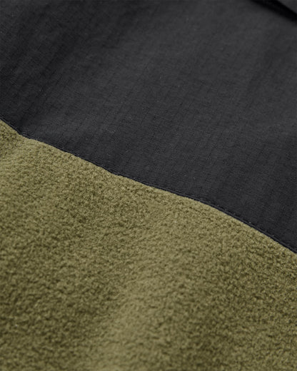 Woodland Hooded 1/2 Zip Recycled Polartec® Fleece - Black/Khaki - Flatlay