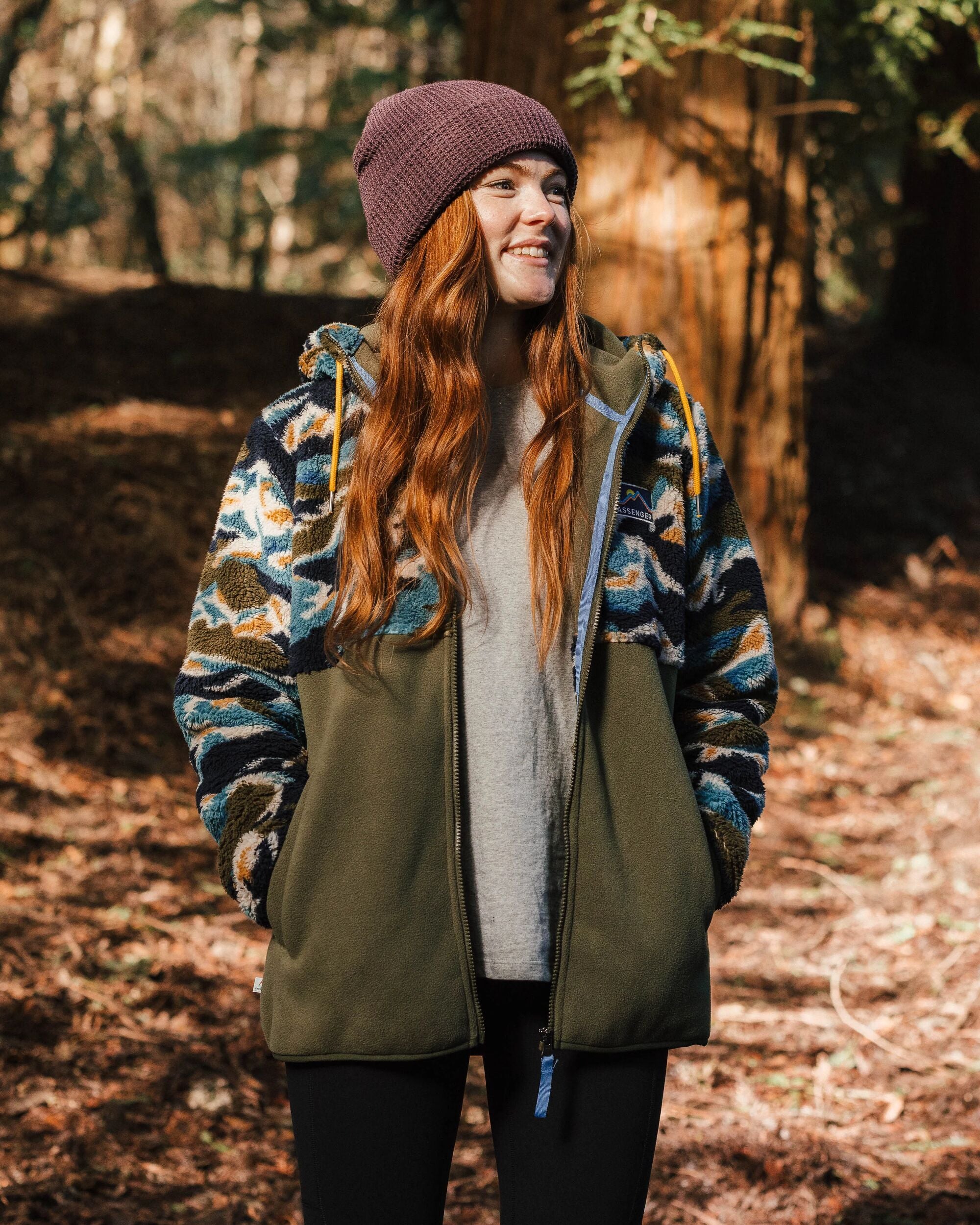 Nestling Recycled Polar-Lined Sherpa Fleece - Mount Scenic Khaki - Lifestyle