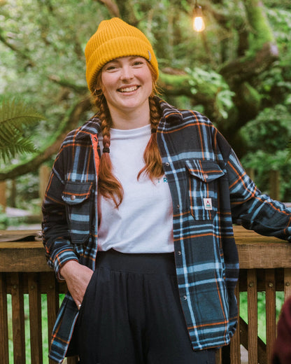 East Recycled Polar Fleece Shirt - Rich Navy/Faded Denim Check - Lifestyle