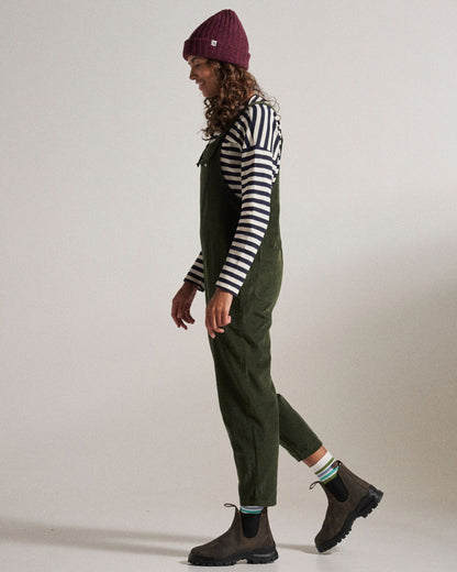 Meadows Organic Cotton Cord Dungarees - Fir Tree - Studio Model