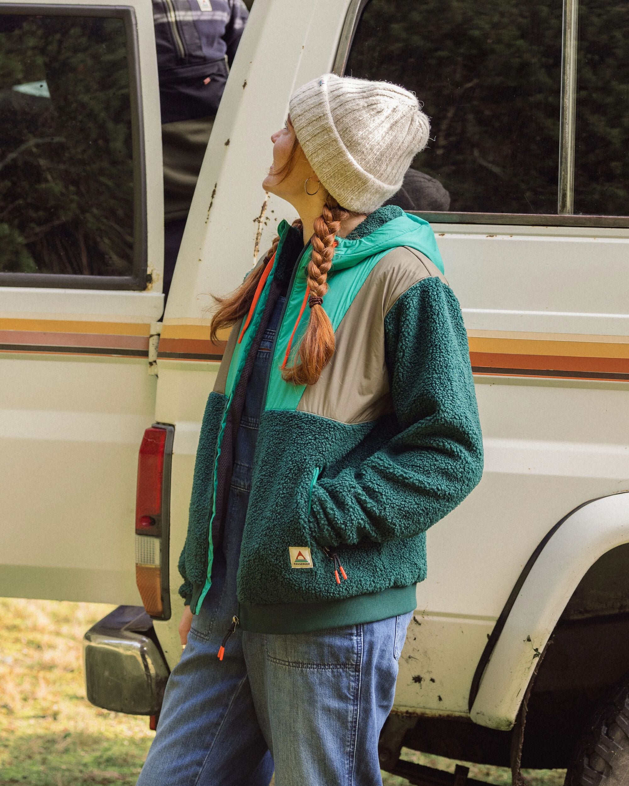 Joy Full Zip Hooded Sherpa Fleece - Greenlake/Rain Forest - Lifestyle